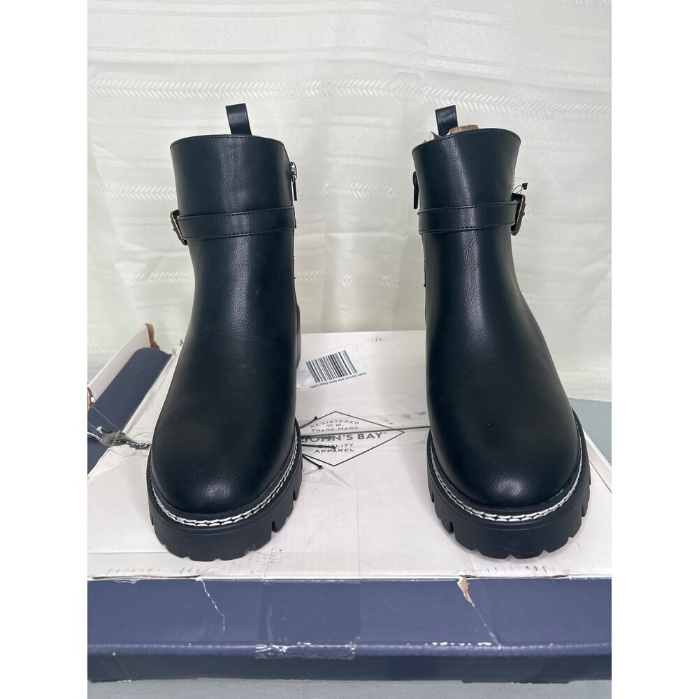 St. John's Bay Daymarc Leather Block Heel Ankle Booties Black Womens Size 9.5M - Picture 6 of 14